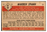 1953 Bowman Color Baseball #099 Warren Spahn Braves Good 481834