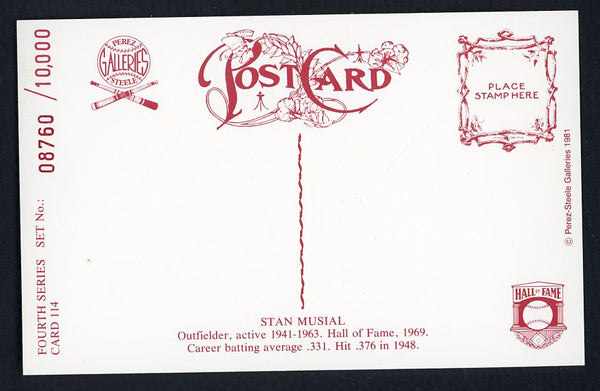 1980 Perez Steele Postcard Stan Musial Cardinals EX-MT 482079