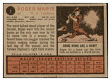 1962 Topps Baseball #001 Roger Maris Yankees VG-EX 482204