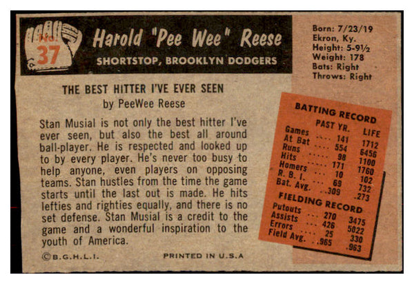 1955 Bowman Baseball #037 Pee Wee Reese Dodgers EX-MT 482269