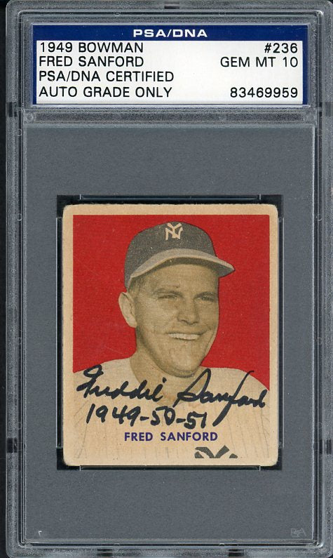 1949 Bowman #236 Fred Sanford Yankees Signed PSA/DNA Auth 482358