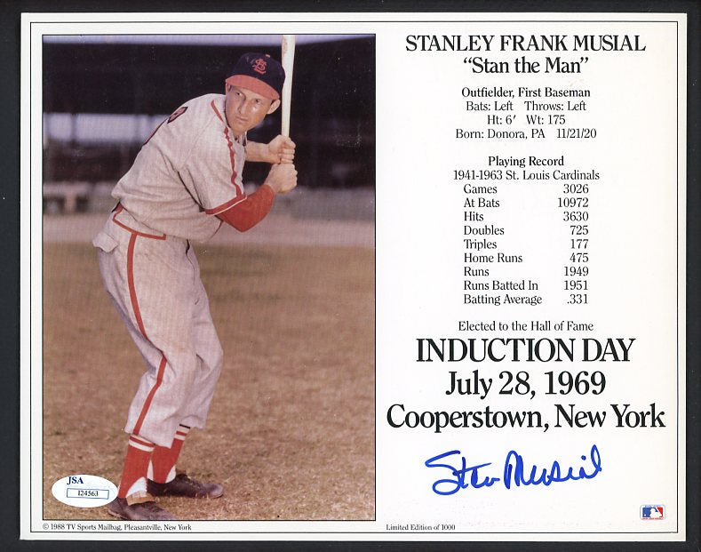 Stan Musial Cardinals Signed 8 X 10 JSA Auth 482423