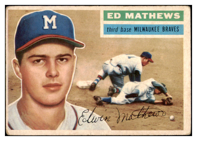 1956 Topps Baseball #107 Eddie Mathews Braves VG White 482889