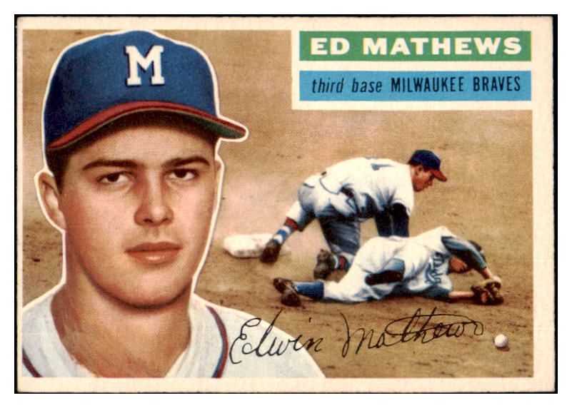 1956 Topps Baseball #107 Eddie Mathews Braves EX+/EX-MT Gray 482899