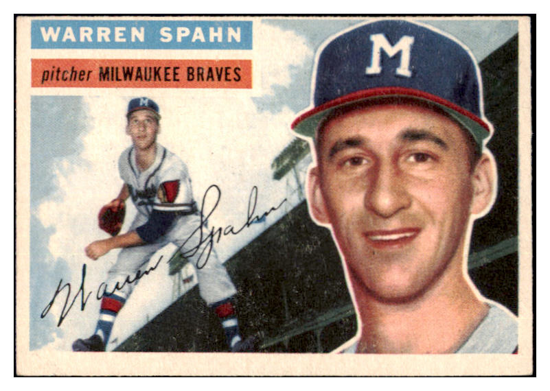 1956 Topps Baseball #010 Warren Spahn Braves EX+/EX-MT White 482901