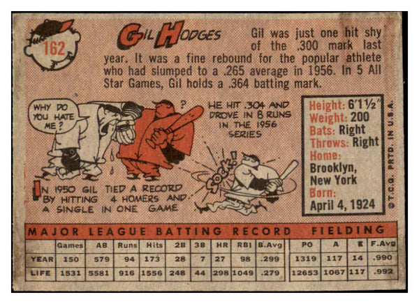 1958 Topps Baseball #162 Gil Hodges Dodgers EX+/EX-MT 482904