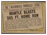 1961 Topps Baseball #406 Mickey Mantle IA Yankees EX-MT 482911