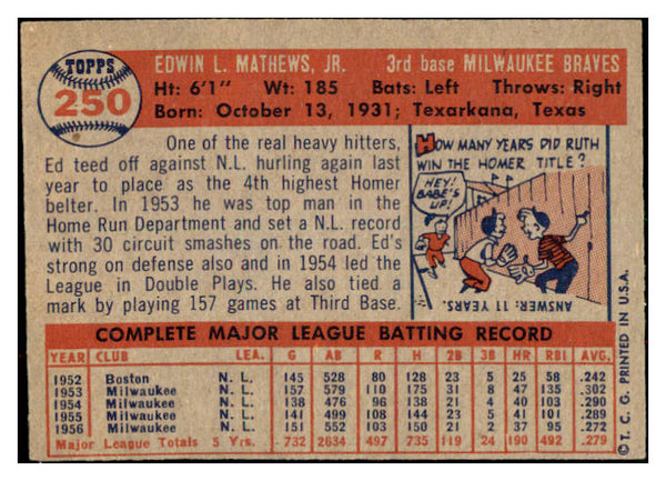 1957 Topps Baseball #250 Eddie Mathews Braves EX 482941