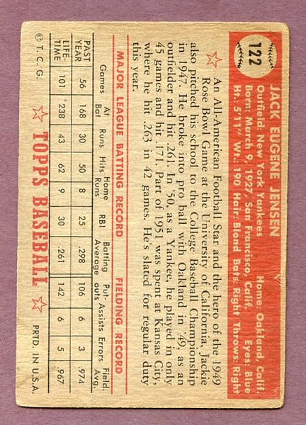 1952 Topps Baseball #122 Jackie Jensen Yankees VG 483128