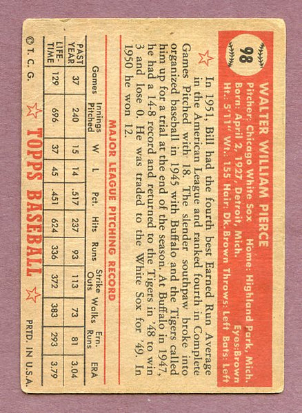 1952 Topps Baseball #098 Billy Pierce White Sox VG 483193