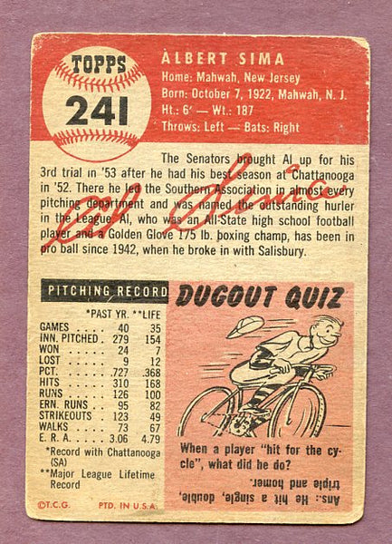 1953 Topps Baseball #241 Al Sima Senators VG 483238