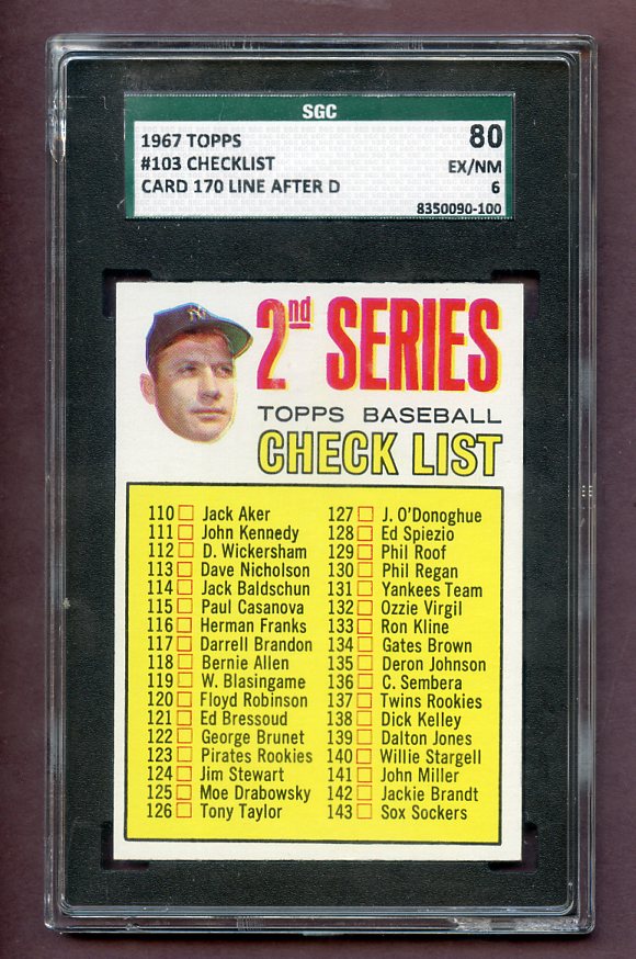 1967 Topps Baseball #103 Checklist 2 Mickey Mantle SGC 6 EX/NM 483758