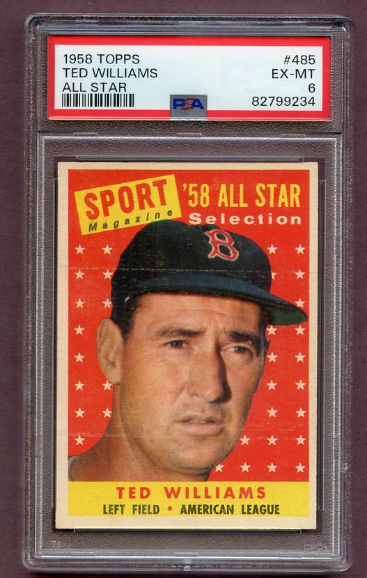 1958 Topps Baseball #485 Ted Williams A.S. Red Sox PSA 6 EX-MT 483762