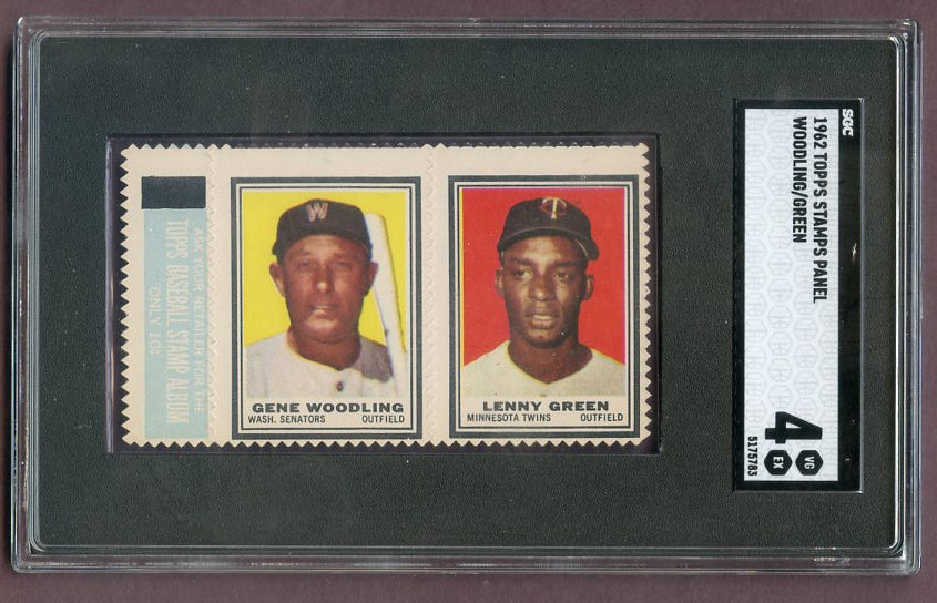 1962 Topps Baseball Stamp Panel Gene Woodling Lenny Green SGC 4 VG-EX 483801
