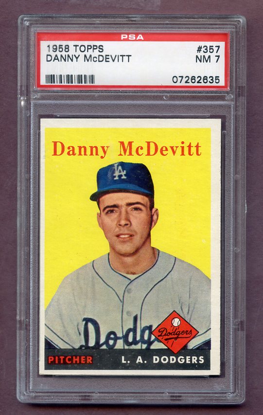 1958 Topps Baseball #357 Danny McDevitt Dodgers PSA 7 NM 483822