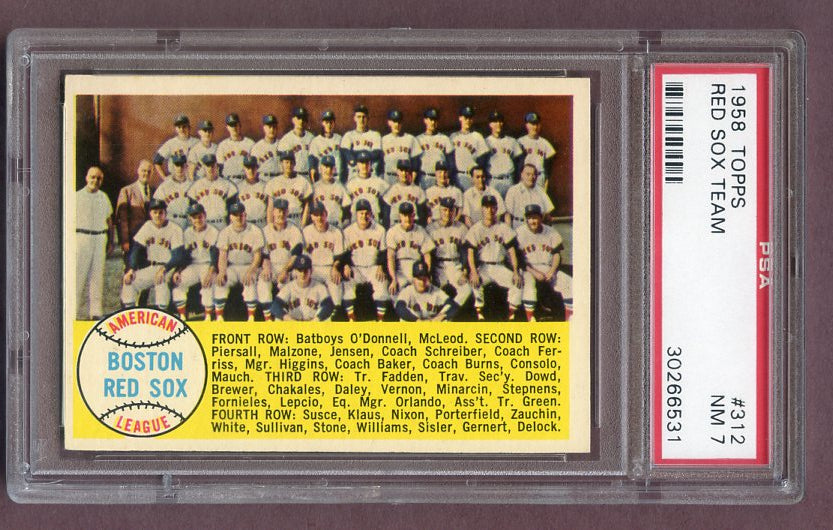 1958 Topps Baseball #312 Boston Red Sox Team PSA 7 NM 483825