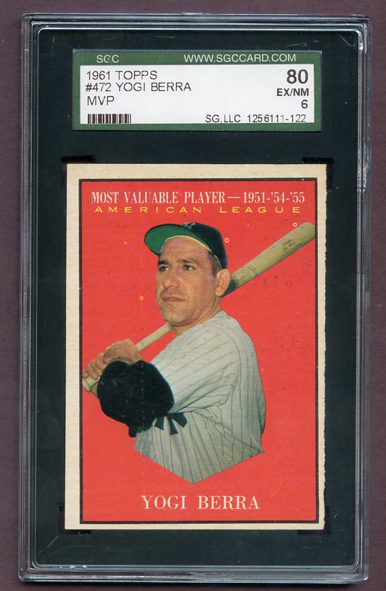 1961 Topps Baseball #472 Yogi Berra MVP Yankees SGC 80 EX/NM 484027