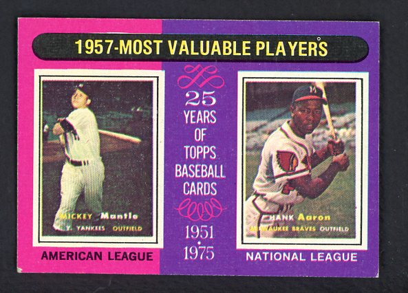1975 Topps Baseball #195 Mickey Mantle Hank Aaron EX 484159