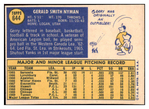 1970 Topps Baseball #644 Gerry Nyman Padres EX-MT 484541