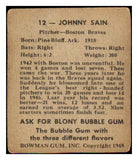 1948 Bowman Baseball #012 Johnny Sain Braves VG 484770