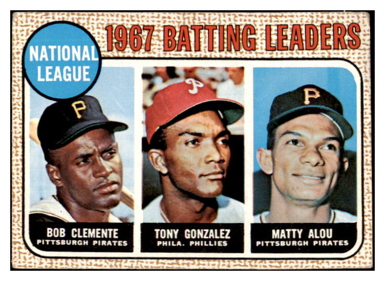 1968 Topps Baseball #001 N.L. Batting Leaders Clemente VG-EX 484953