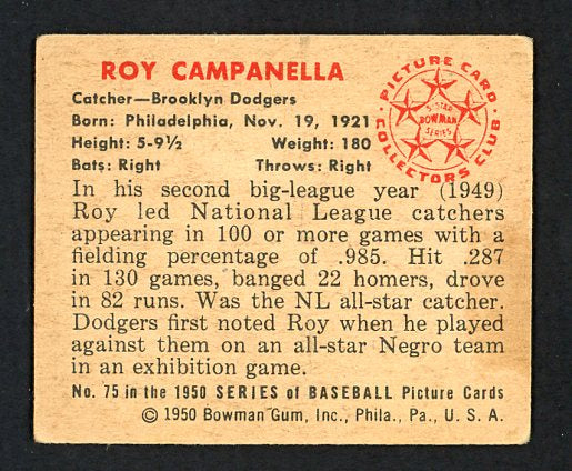1950 Bowman Baseball #075 Roy Campanella Dodgers Good 485092