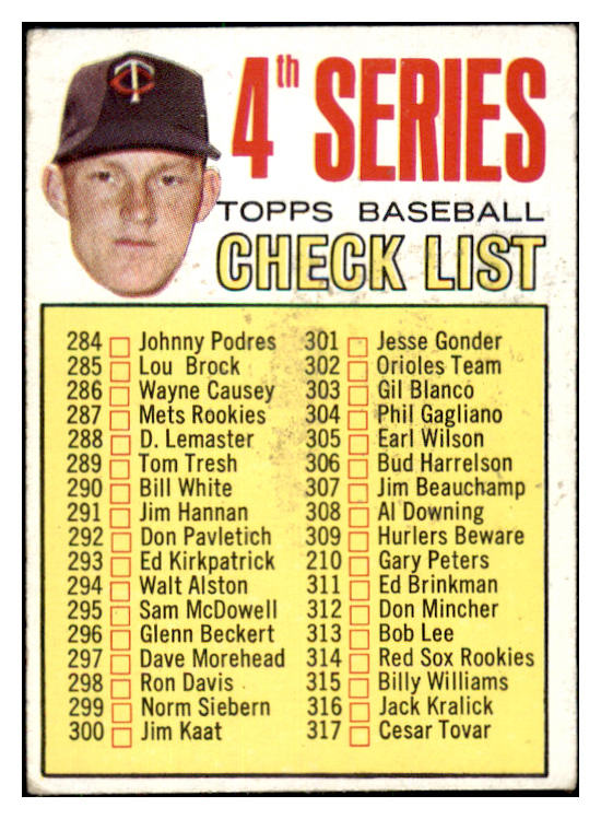 1967 Topps Baseball #278 Checklist 4 Jim Kaat VG 485495