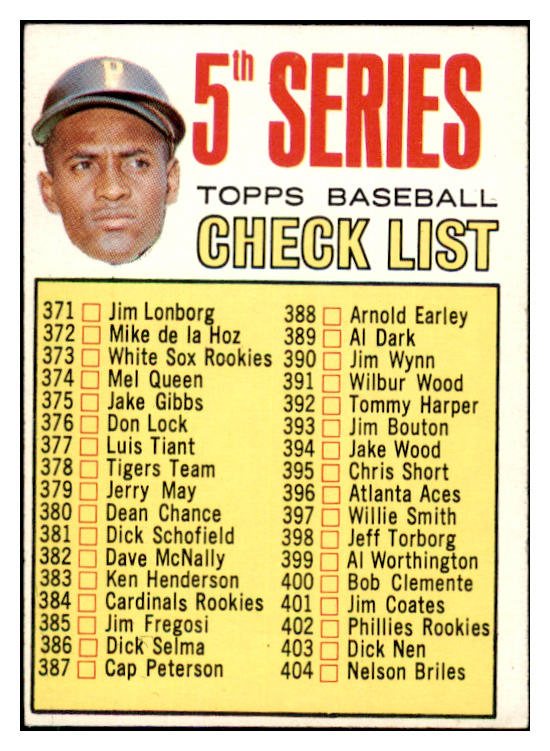 1967 Topps Baseball #361 Checklist 5 Roberto Clemente NR-MT 485538