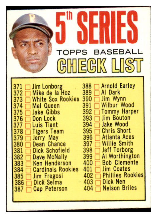 1967 Topps Baseball #361 Checklist 5 Roberto Clemente NR-MT 485542