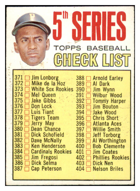 1967 Topps Baseball #361 Checklist 5 Roberto Clemente NR-MT 485544