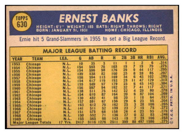 1970 Topps Baseball #630 Ernie Banks Cubs EX-MT 485717