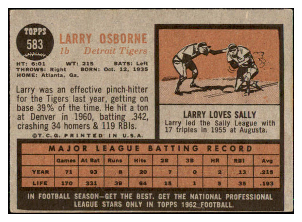 1962 Topps Baseball #583 Larry Osborne Tigers VG-EX 485941