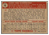 1952 Topps Baseball #091 Red Schoendienst Cardinals Fair 486074