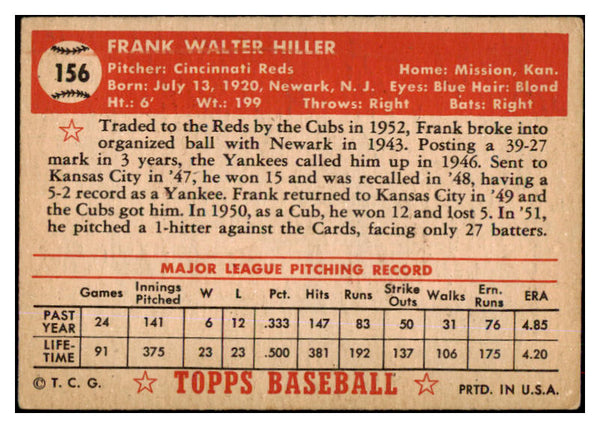 1952 Topps Baseball #156 Frank Hiller Reds VG-EX 486171