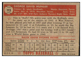 1952 Topps Baseball #115 George Munger Cardinals VG-EX 486220