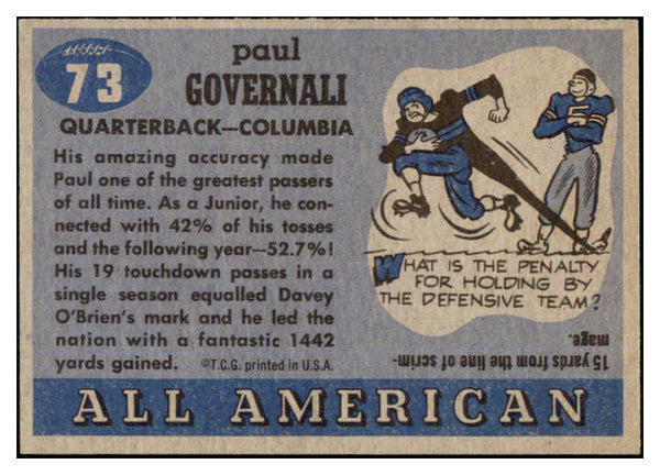 1955 Topps Football #073 Paul Governali Columbia EX-MT 486582