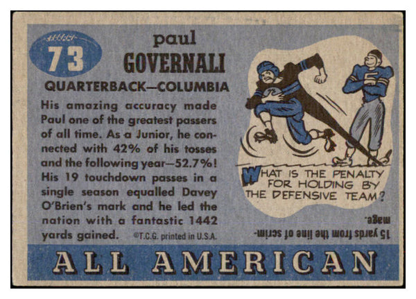 1955 Topps Football #073 Paul Governali Columbia VG-EX 486583