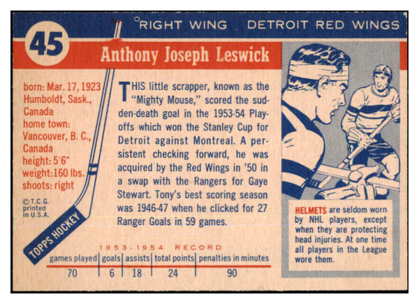 1954 Topps Hockey #045 Tony Leswick Red Wings NR-MT 486645