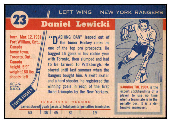 1954 Topps Hockey #023 Danny Lewicki Rangers NR-MT 486648