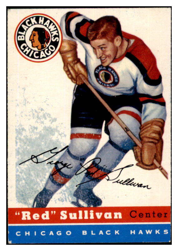1954 Topps Hockey #042 Red Sullivan Black Hawks EX-MT 486654