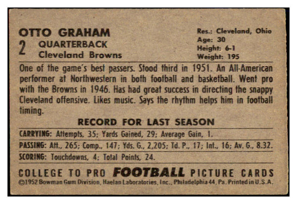 1952 Bowman Large Football #002 Otto Graham Browns EX 486716