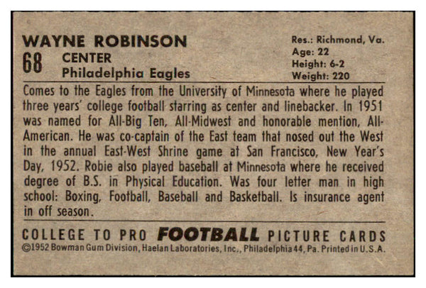 1952 Bowman Large Football #068 Wayne Robinson Eagles EX 486769