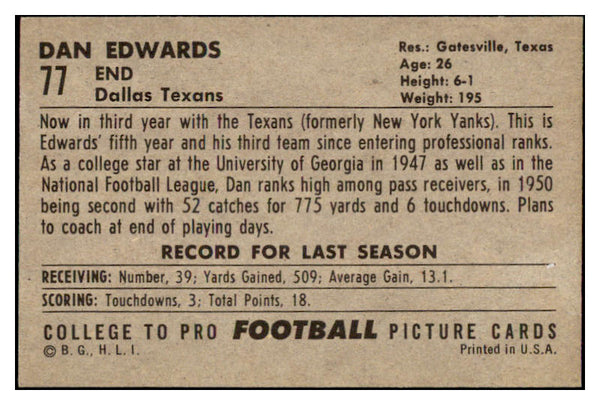 1952 Bowman Large Football #077 Dan Edwards Texans EX-MT 486777