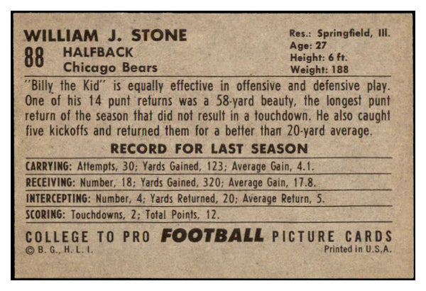 1952 Bowman Large Football #088 Billy Stone Bears EX-MT 486791