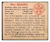 1950 Bowman Baseball #011 Phil Rizzuto Yankees PR-FR staple holes 487181