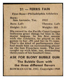 1948 Bowman Baseball #021 Ferris Fain A's EX-MT 487197