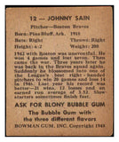 1948 Bowman Baseball #012 Johnny Sain Braves VG-EX 487203