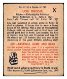 1949 Bowman Baseball #041 Lou Brissie A's Fair 487349