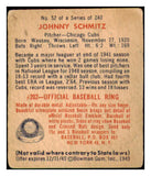 1949 Bowman Baseball #052 Johnny Schmitz Cubs FR-GD 487368