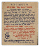 1949 Bowman Baseball #085 Johnny Mize Giants EX No Name 487431